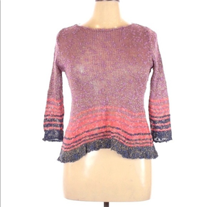 Georgina Estefania‎ XL purple pink grey metallic boho linen blend crop sweater